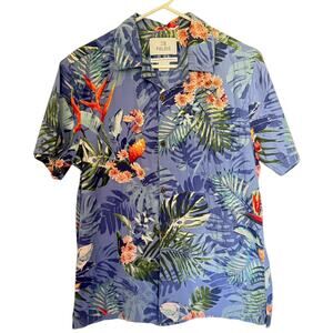 28 Palms Button Up Shirt Men's Tropical Short Sleeve Hawaiian Blue Size M